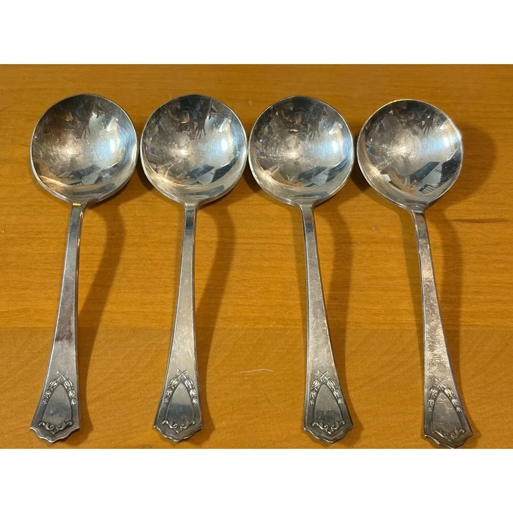 International Silver Jewell 1916 Silver plate Cream Soup Spoons Set 4 Vtg
